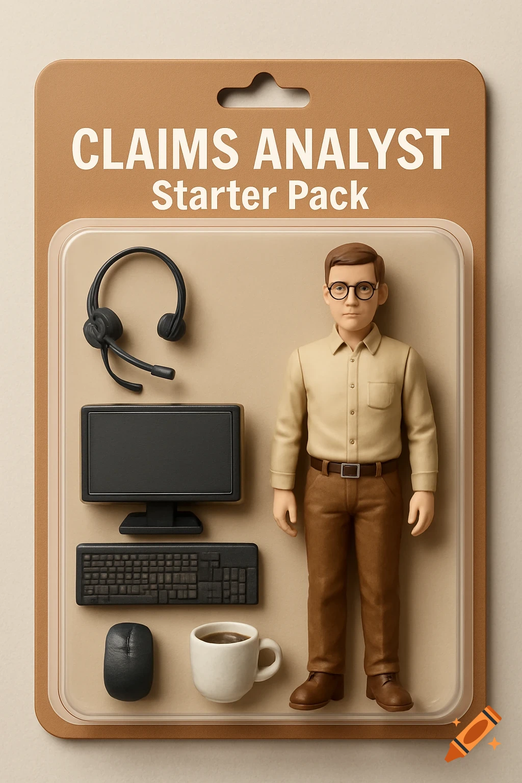 Claims Analyst action figure starter pack with office items in packaging