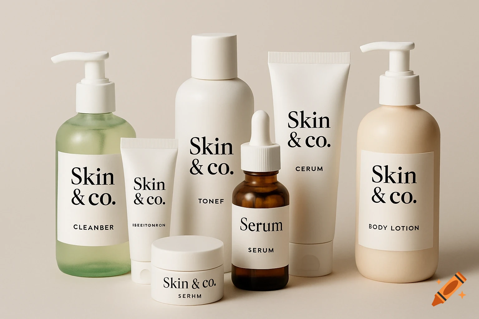 A collection of white skincare bottles and jars.