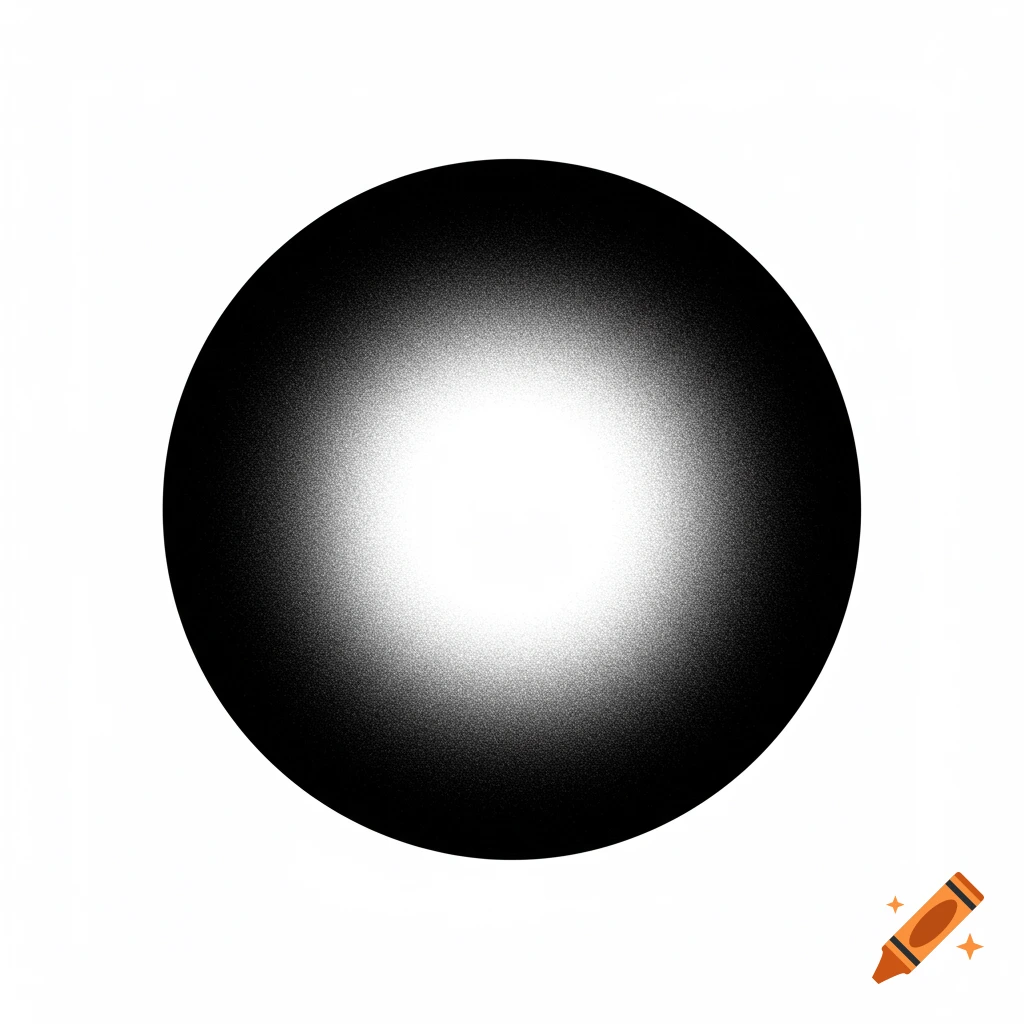 A grainy black circle with a white center gradient on a white background.