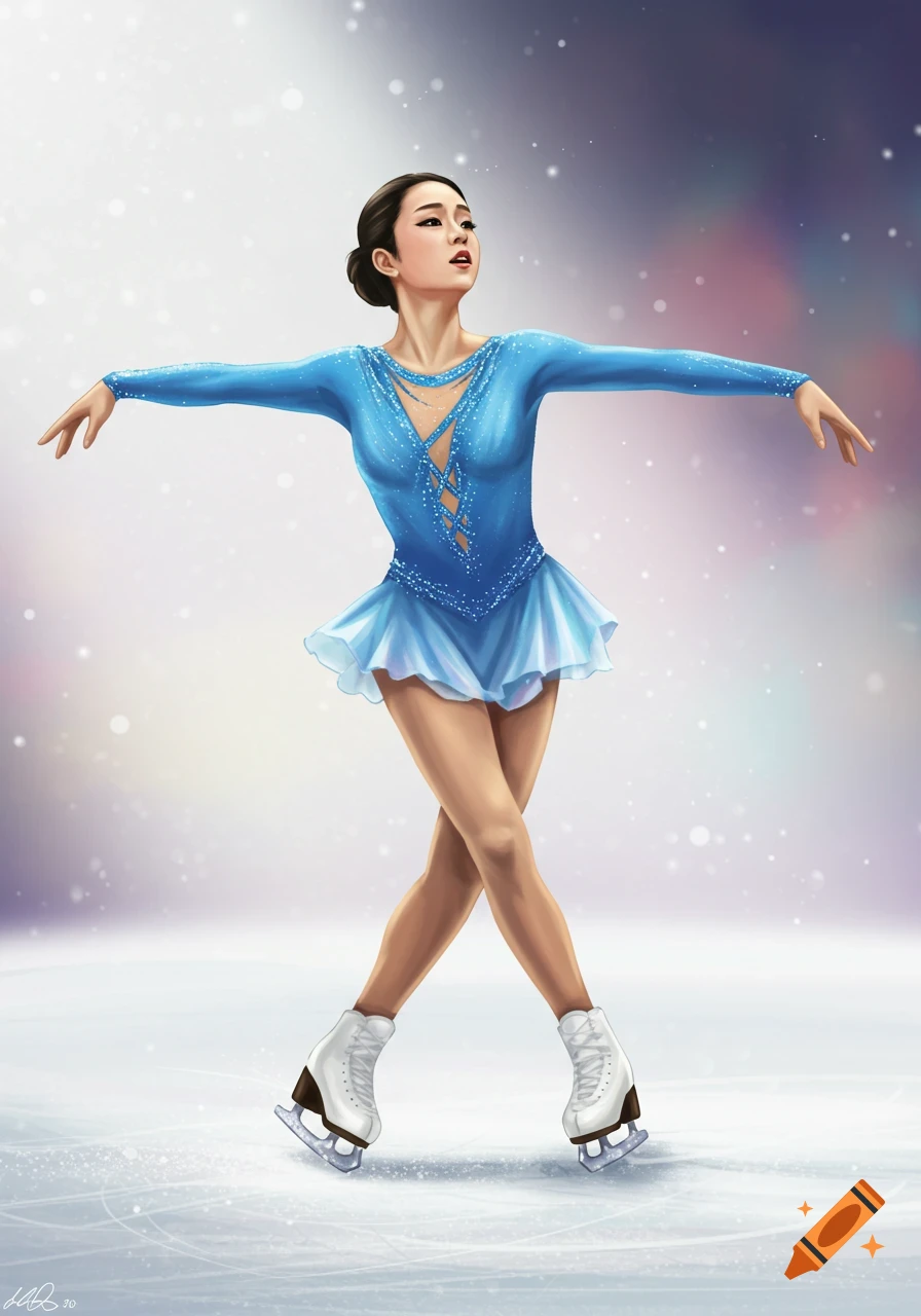 A figure skater in a blue costume performs on the ice.