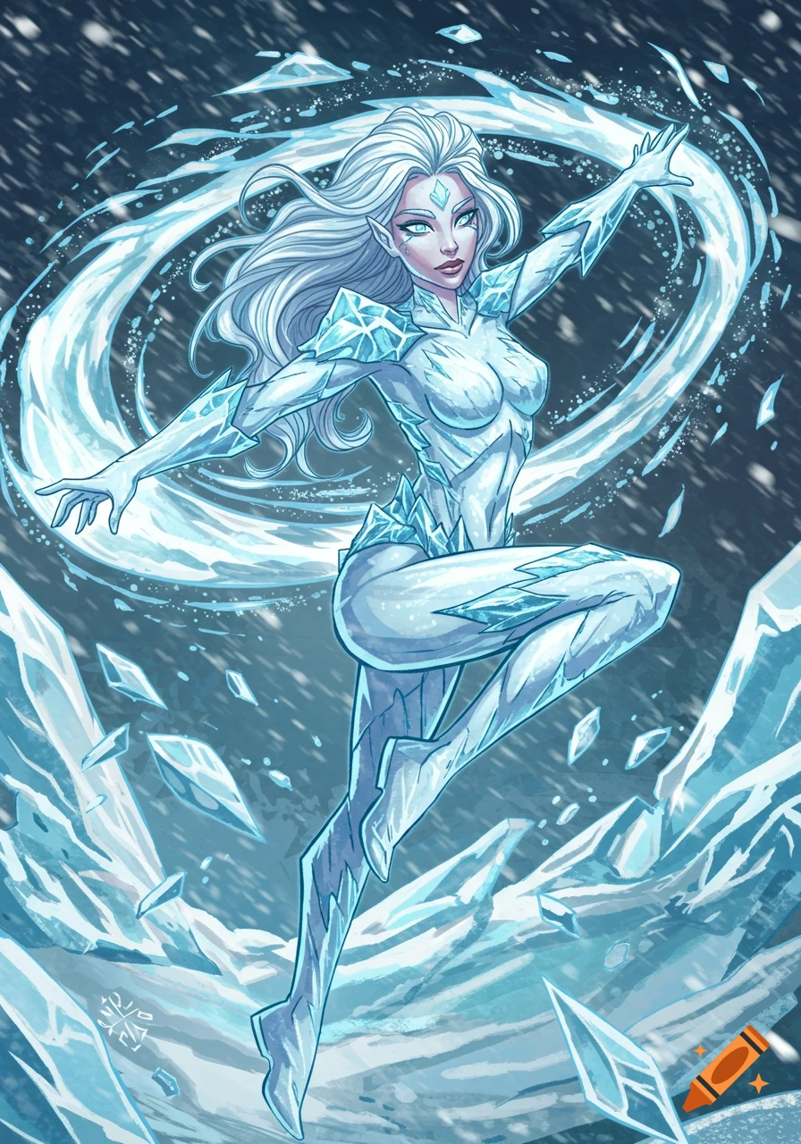 Illustration Of A Female Ice Superhero In An Icy Suit Surrounded By illustration-of-a-female-ice-superhero-in-an-icy-suit-surrounded-by