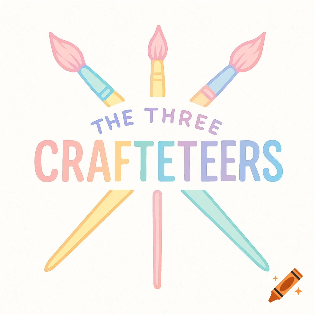 Pastel logo for The Three Crafteteers with paintbrushes.