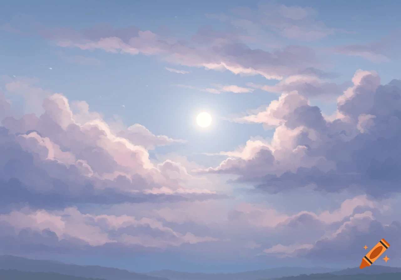 Dreamy cloudy sky with moon over mountains.