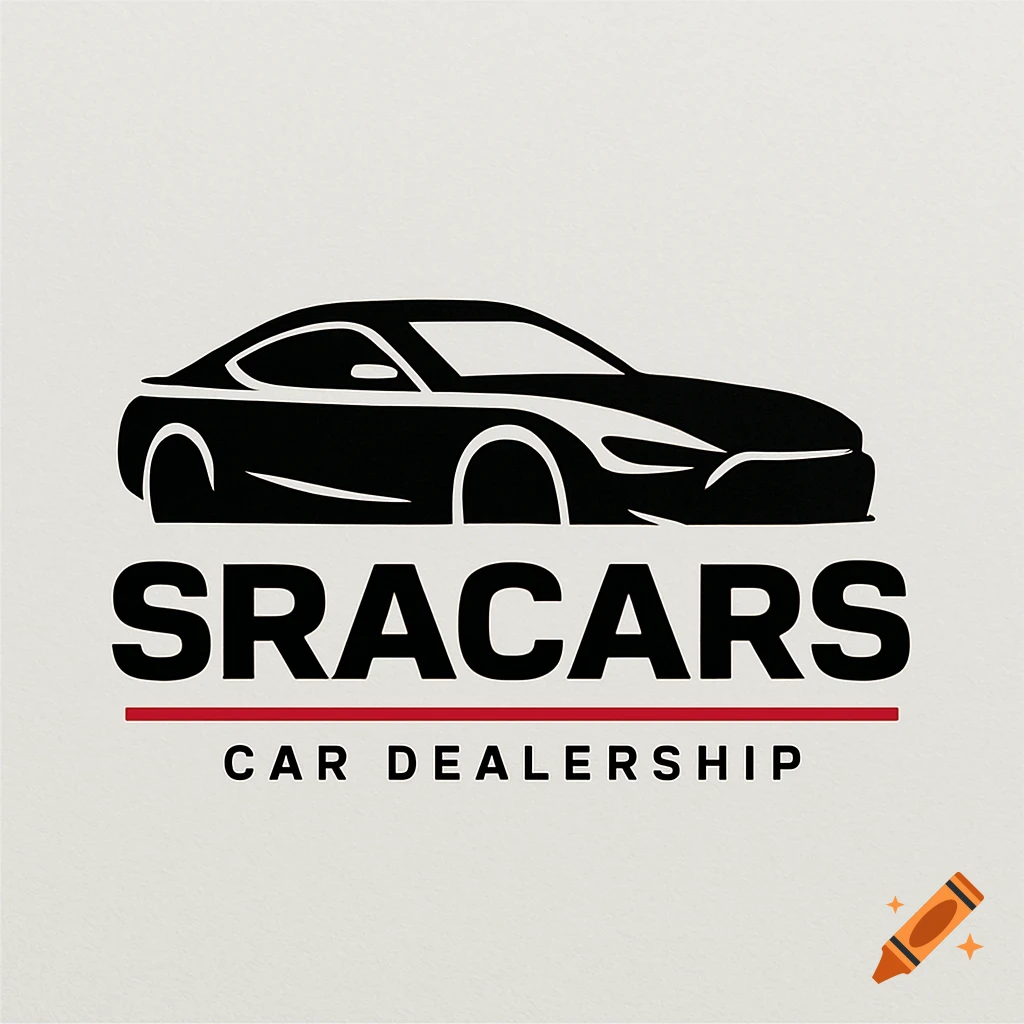 Black silhouette logo of a sports car above 'SRACARS CAR DEALERSHIP' text.