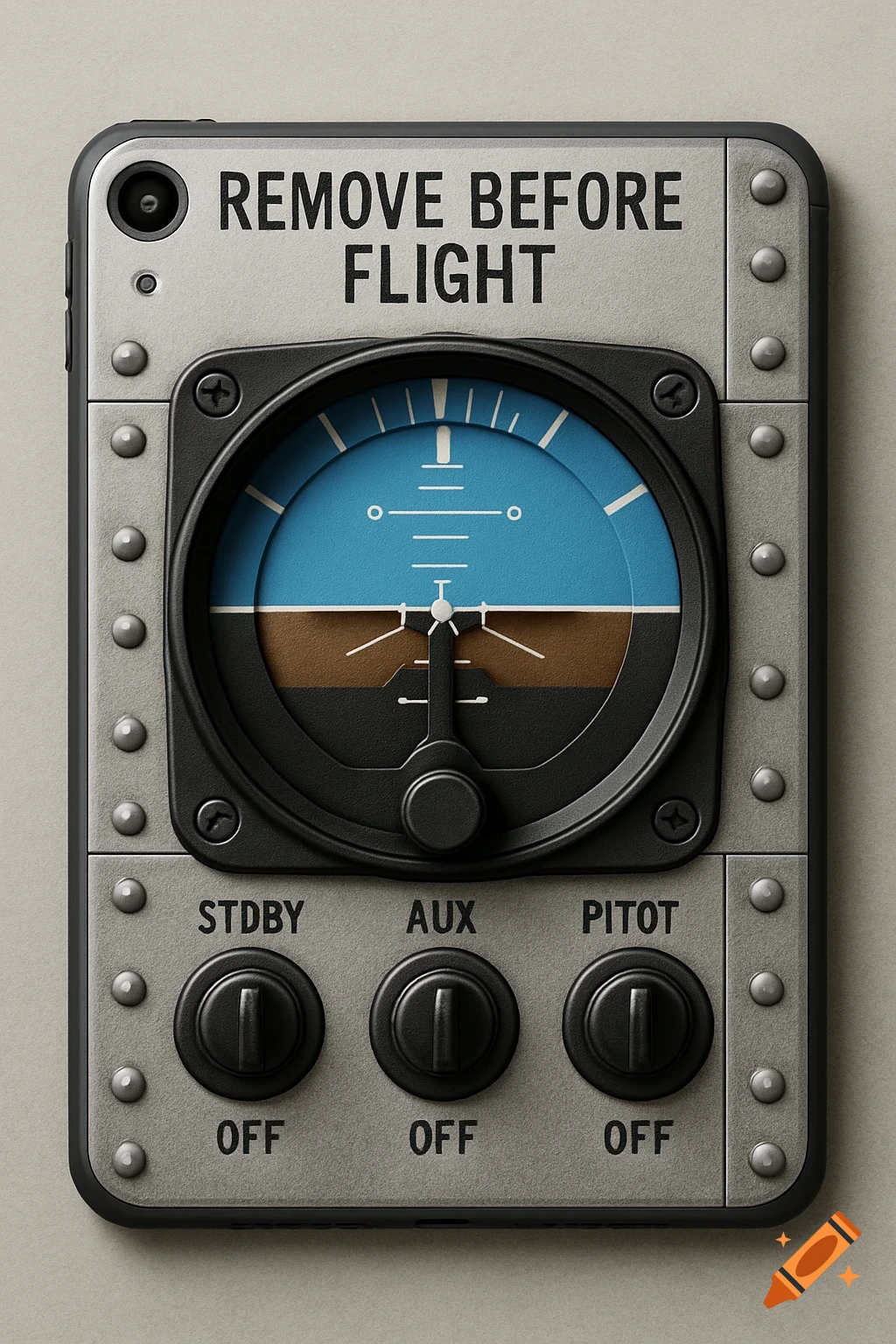 A close-up of a photorealistic iPad case designed like a silver ...