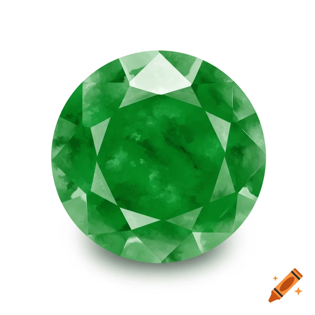 A round green gemstone on a white background