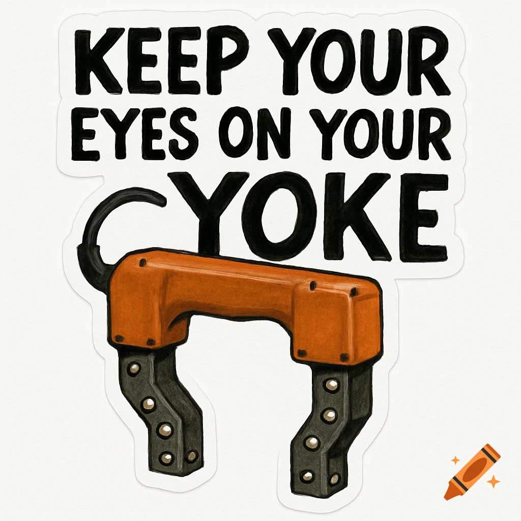 Illustration of a magnetic particle testing yoke with text 'Keep your eyes on your YOKE' on a white background.