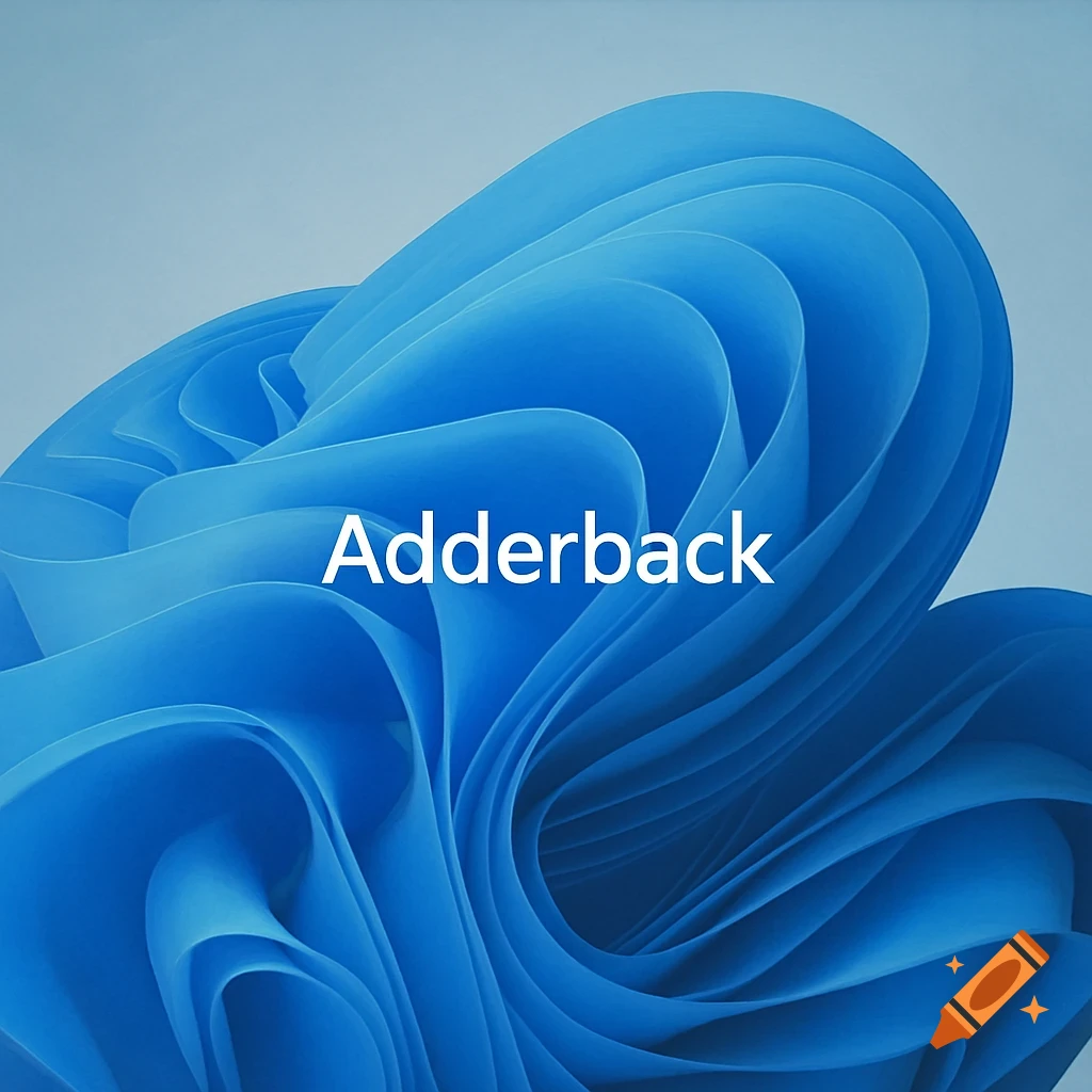 Abstract blue flowing shape resembling a Windows background with the word 'Adderback'