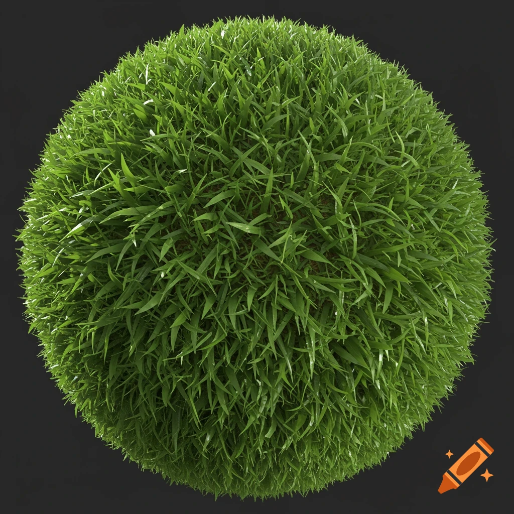 A sphere covered in green grass.