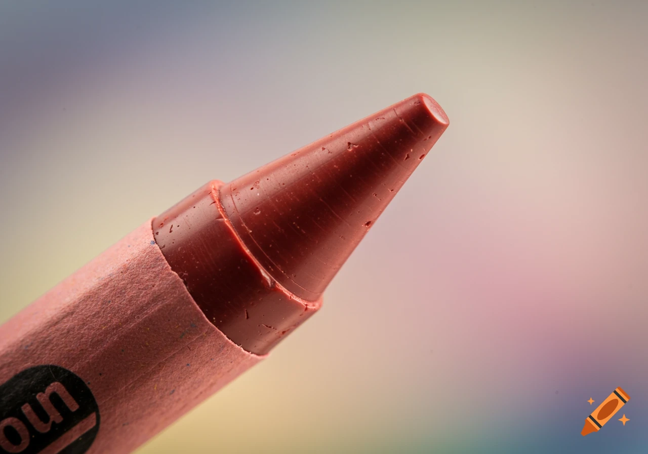 Close-up of the tip of a red crayon with a pink paper wrapper.