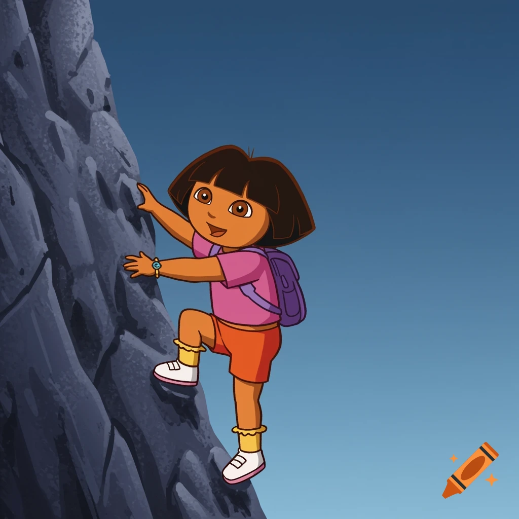 Dora the Explorer climbs a rock face