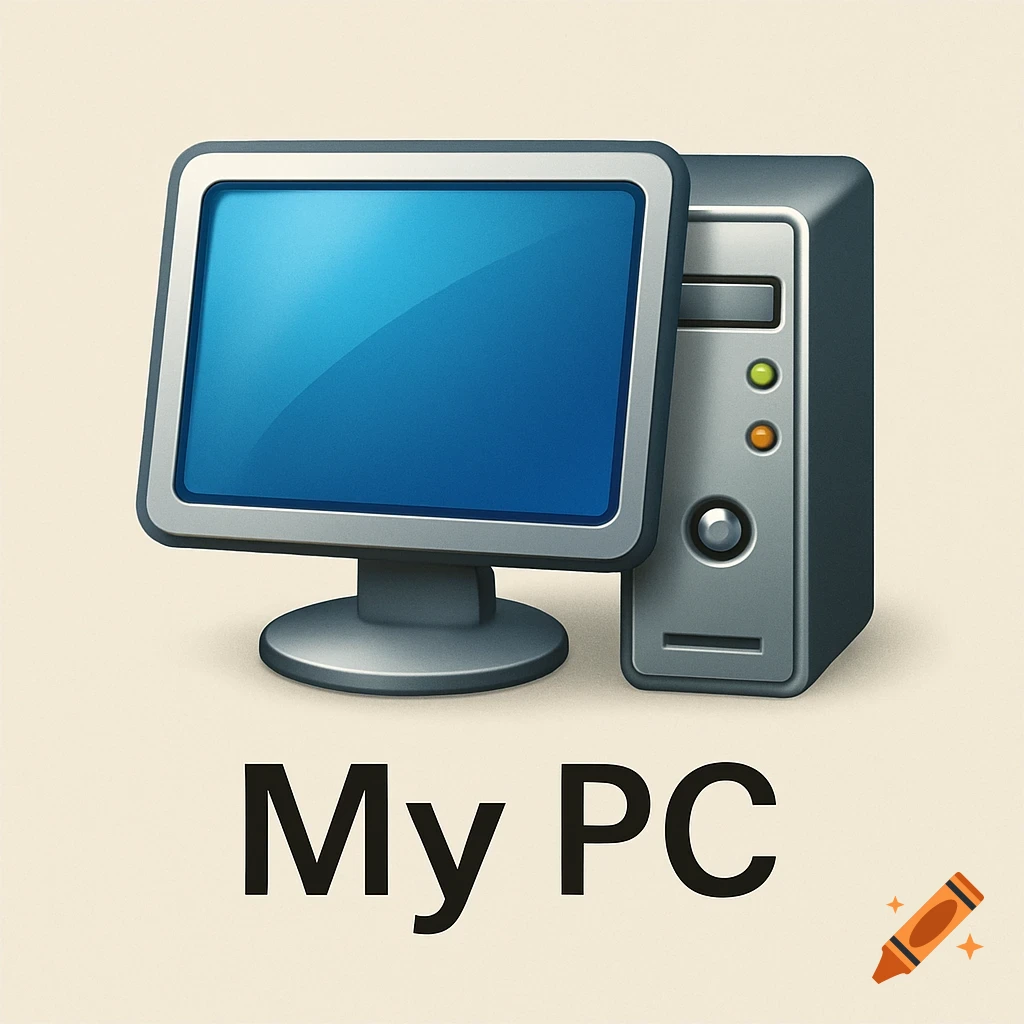 A stylized computer icon featuring a monitor and tower, with the text 'My PC' below. Inspired by older OS icons.