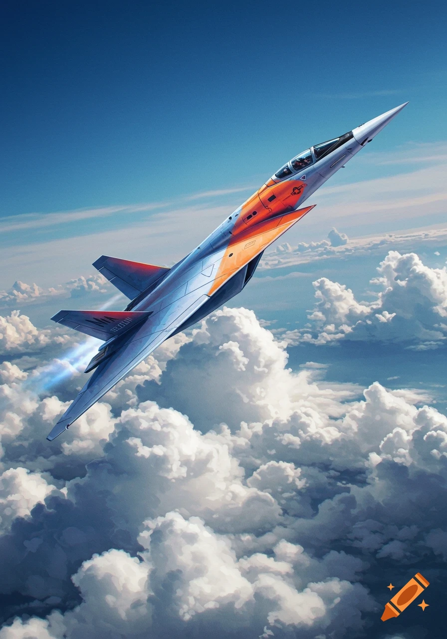 A high-speed reconnaissance jet flies through fluffy clouds.