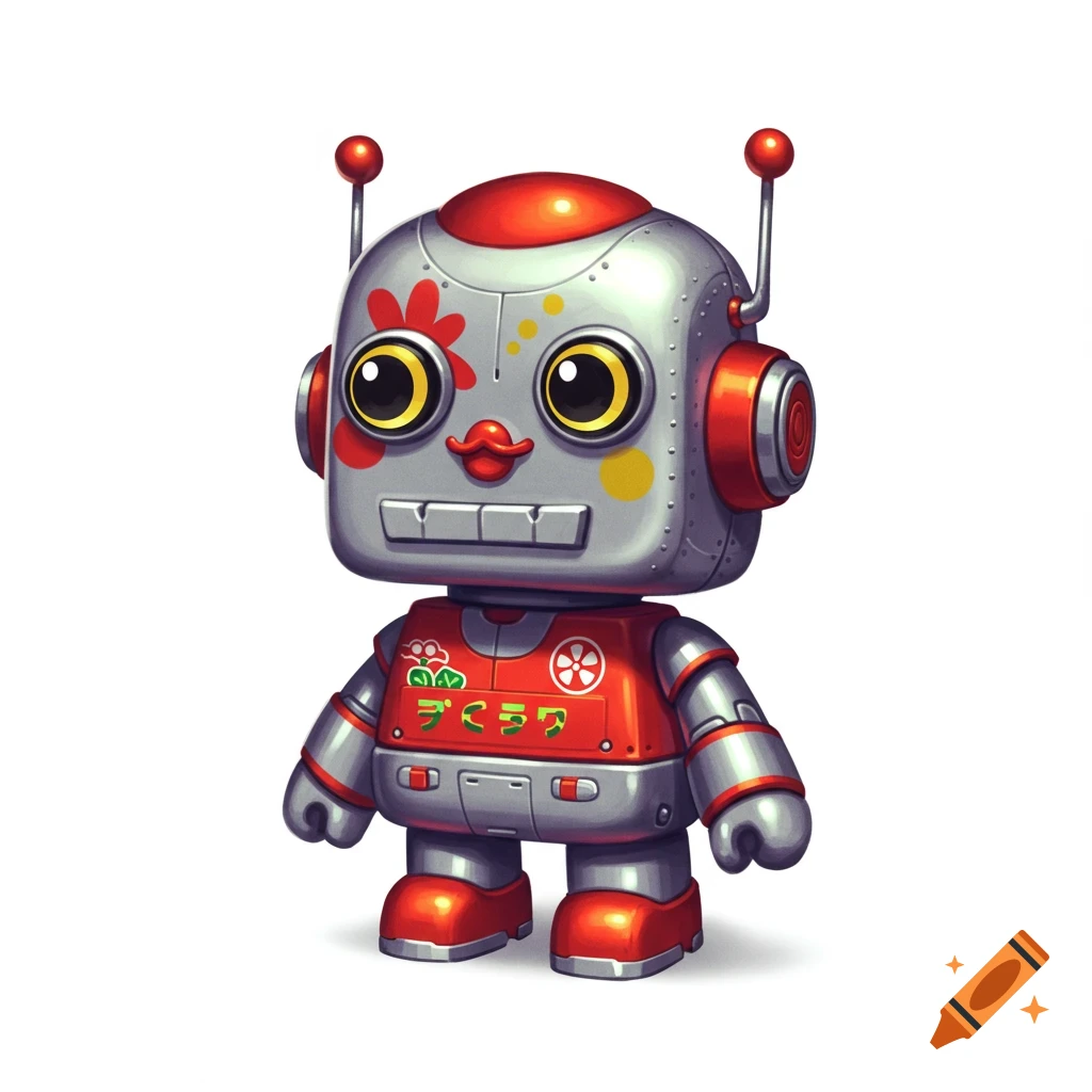 A miniature toy robot in a Japanese style.