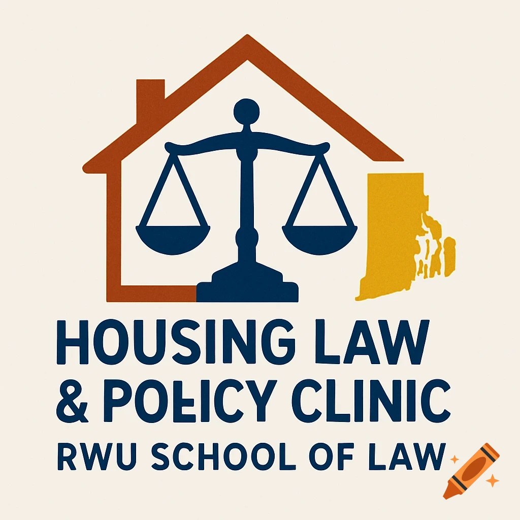 Logo for Housing Law & Policy Clinic with scales, house, and map of Rhode Island