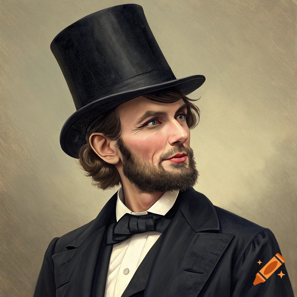 Stylized portrait resembling Abraham Lincoln in a suit and top hat