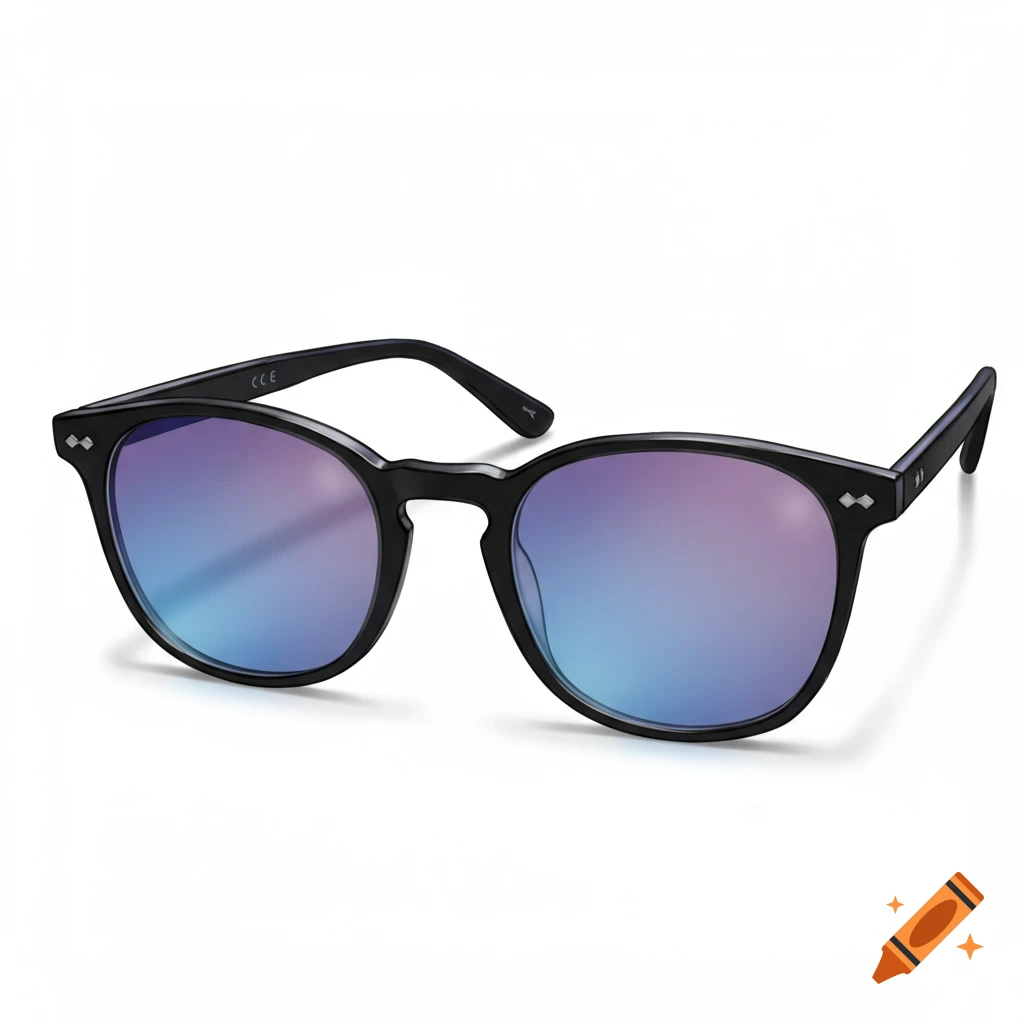 Black round sunglasses with mirrored blue and purple lenses
