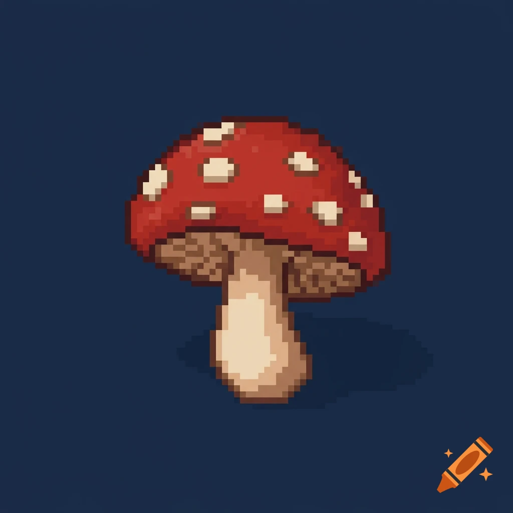 Pixel art of a red and white mushroom