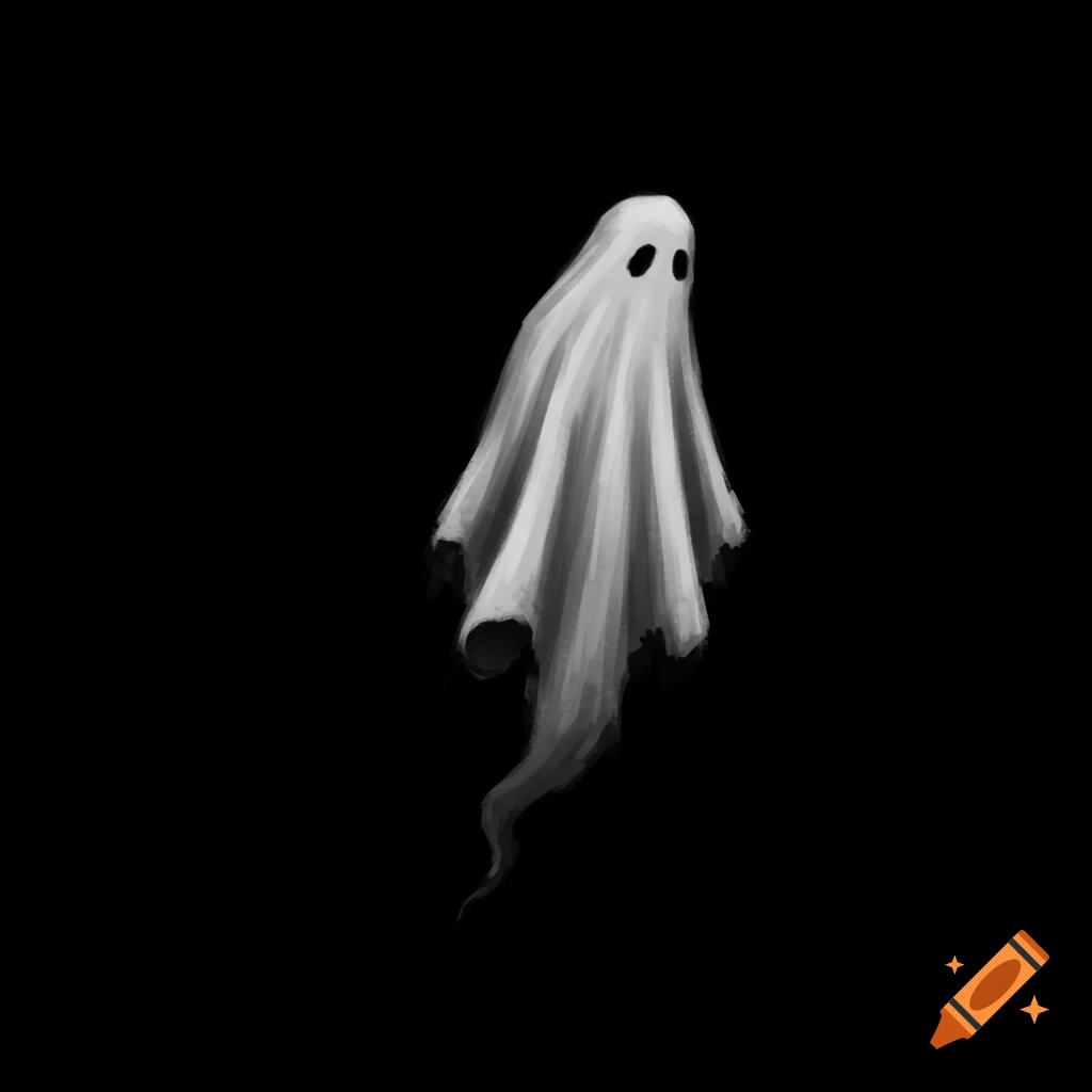 A monochrome ghost figure floats in the darkness.