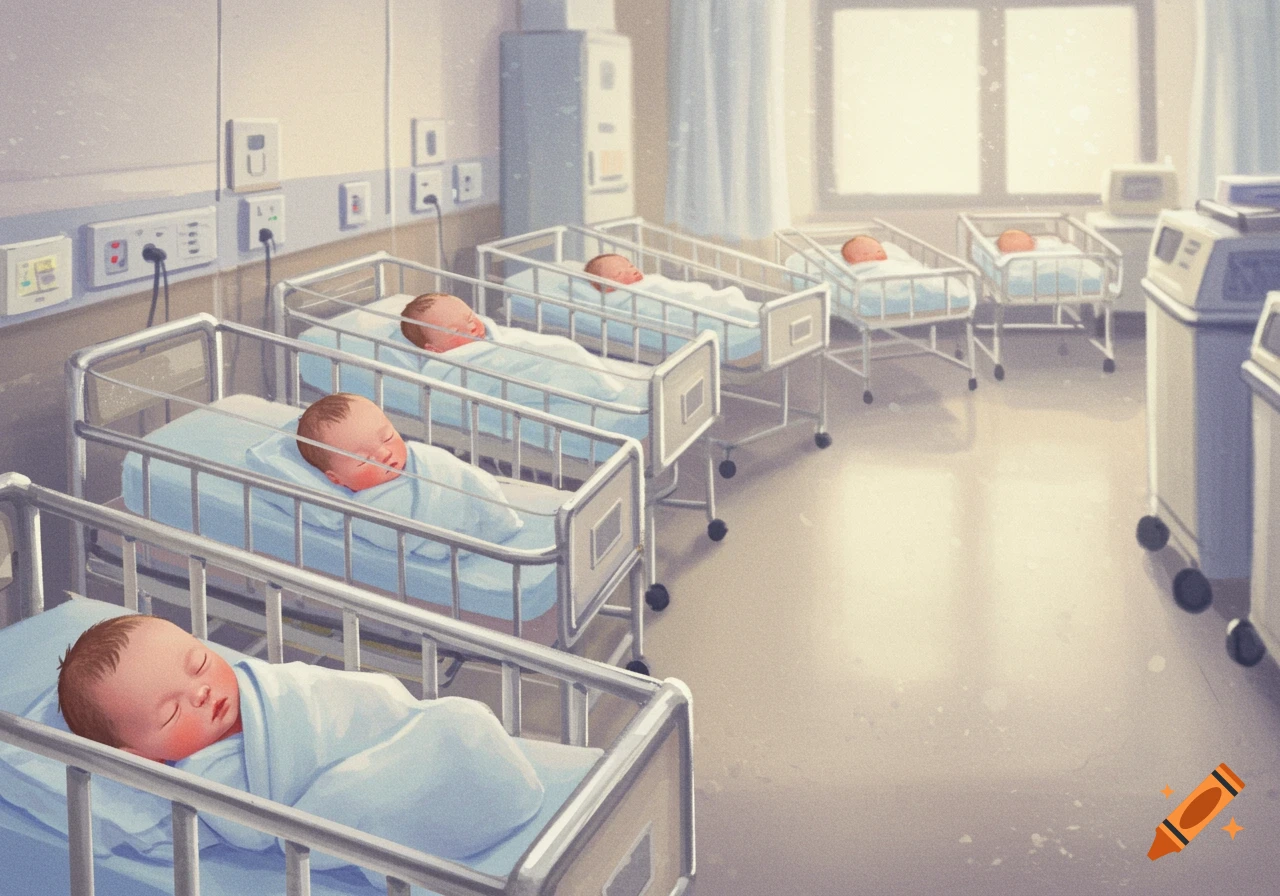 Babies sleeping in cribs in a hospital nursery