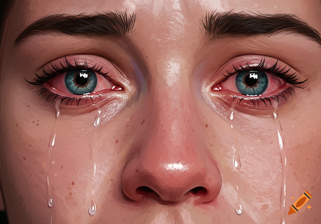 Close-up digital painting of eyes and nose with tears.