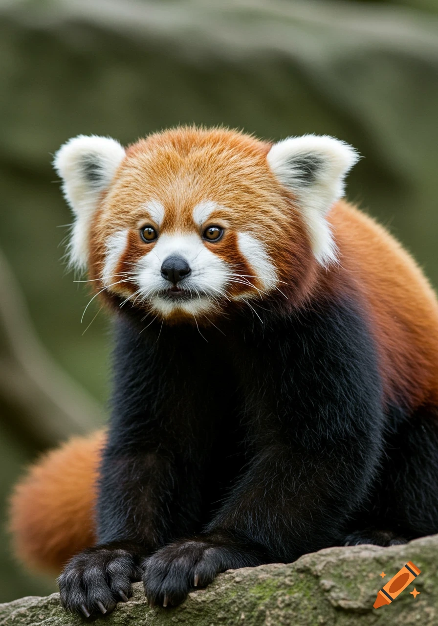 A photorealistic close-up of a red panda sitting on a branch.