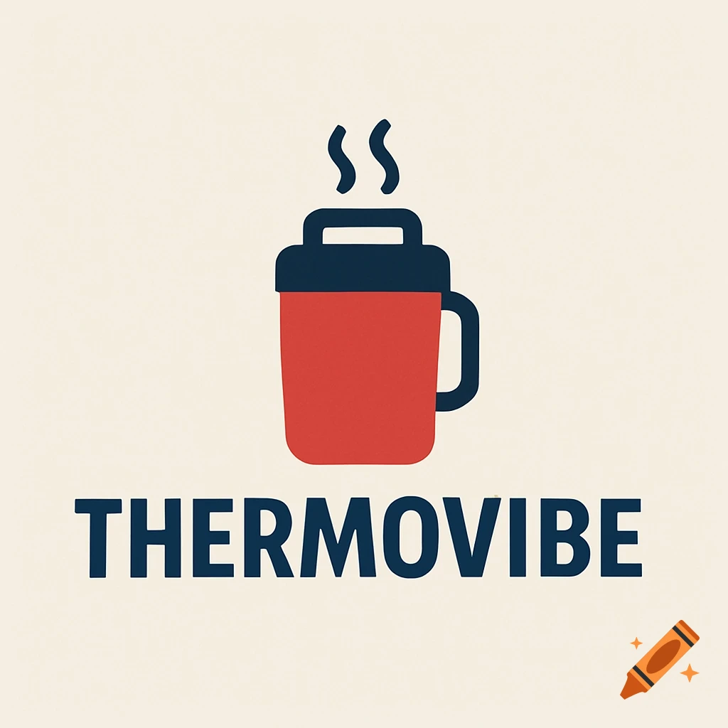 Logo of a red thermos with steam and the word THERMOVIBE.