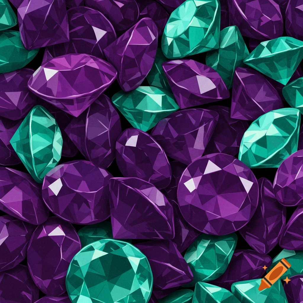 Pile of purple and teal diamonds