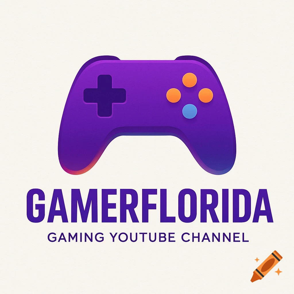 Purple game controller logo with text 'GAMERFLORIDA GAMING YOUTUBE CHANNEL'.
