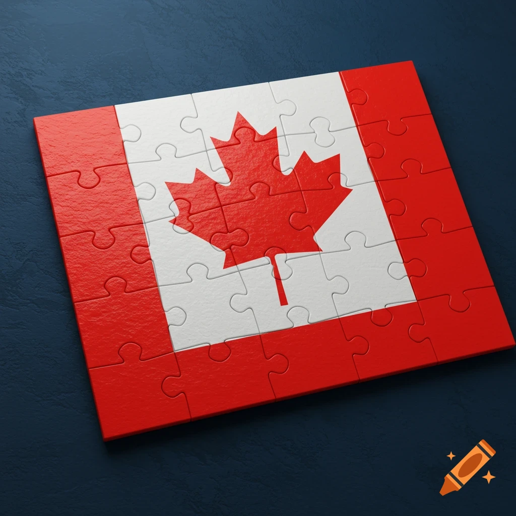 Canadian flag made of puzzle pieces on a dark background