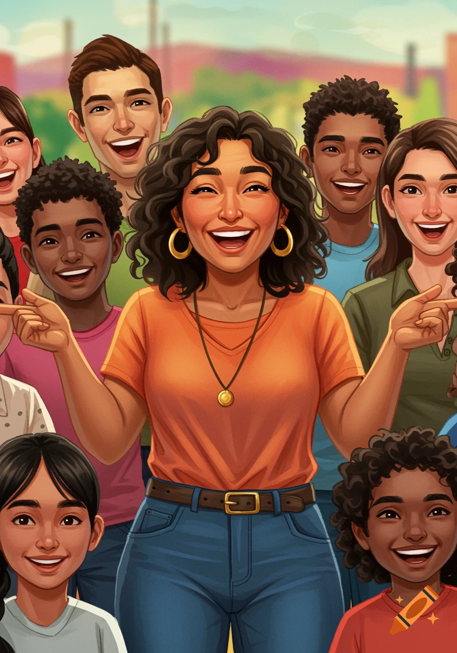 Illustration of a diverse group of happy people smiling together.
