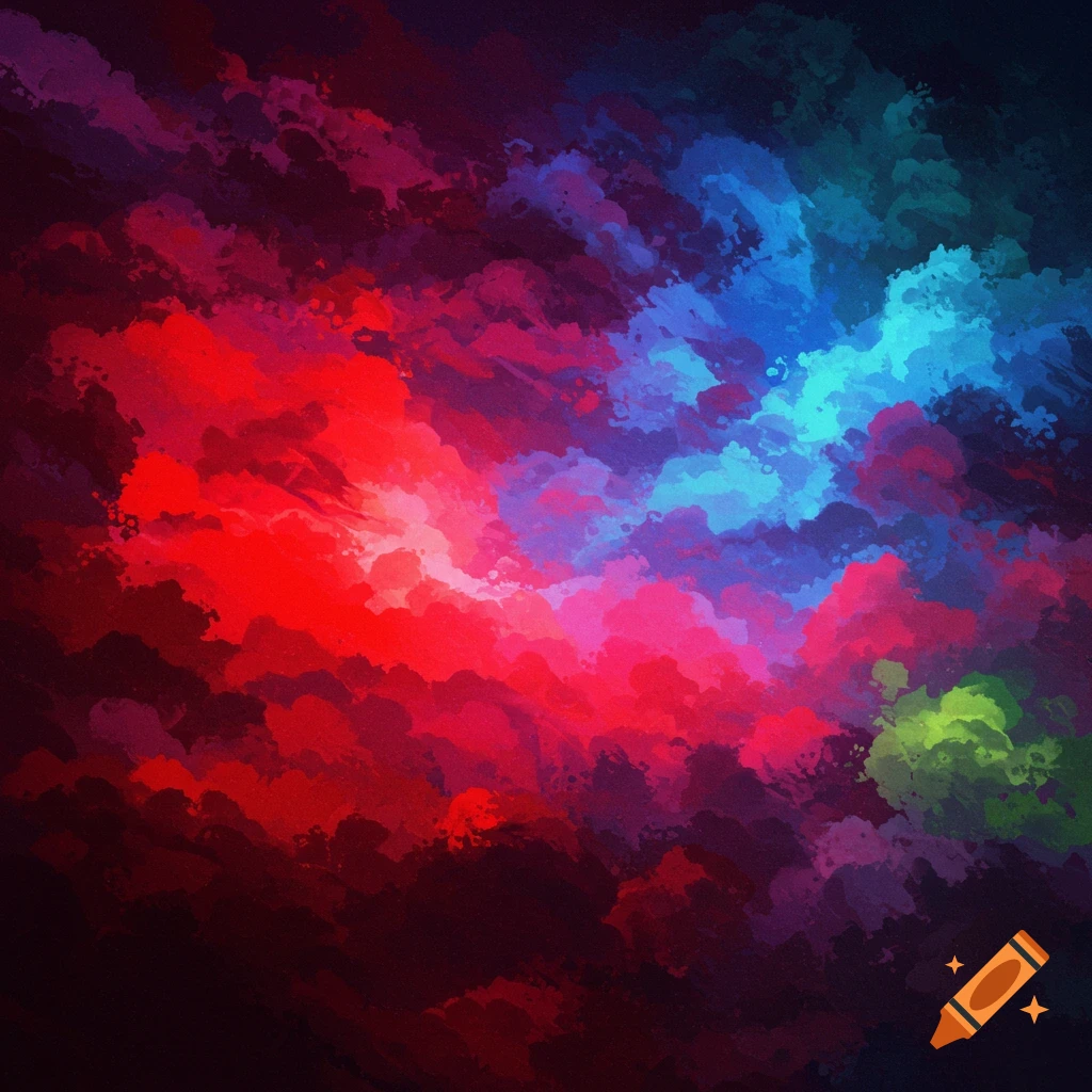 Colorful abstract background with red, blue, purple, and green strokes.