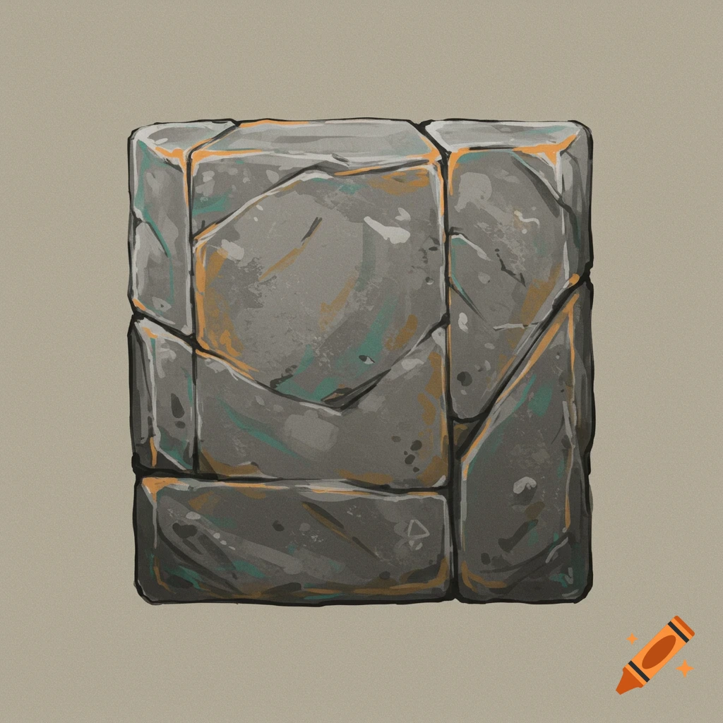 Stylized illustration of stacked grey stones with green and orange accents.