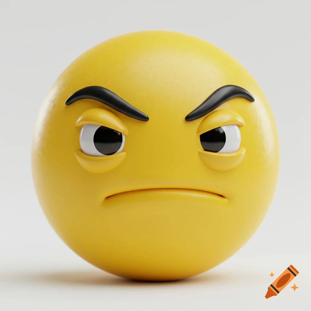 3D rendered yellow emoji face with a judgmental expression and raised eyebrows.