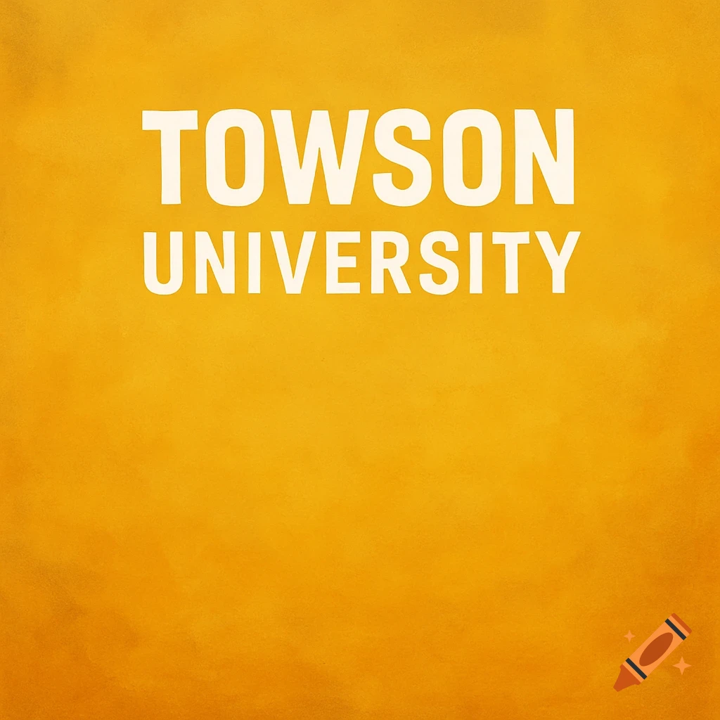 White text 'TOWSON UNIVERSITY' on a golden yellow background.
