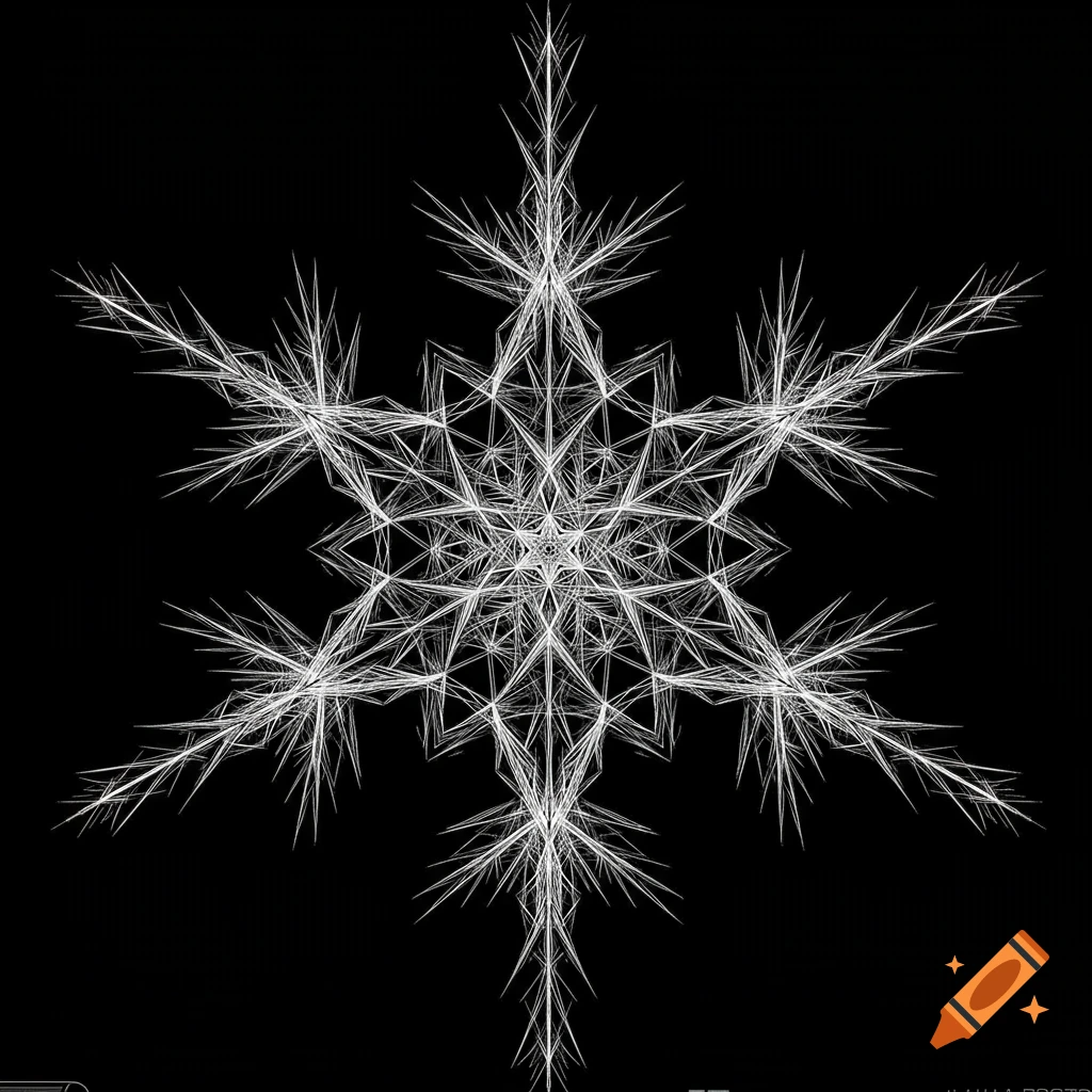 An intricate white fractal snowflake against a black background.