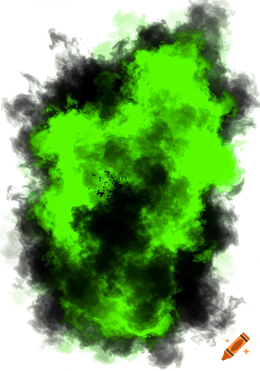 Abstract neon green and black smoke on white background.
