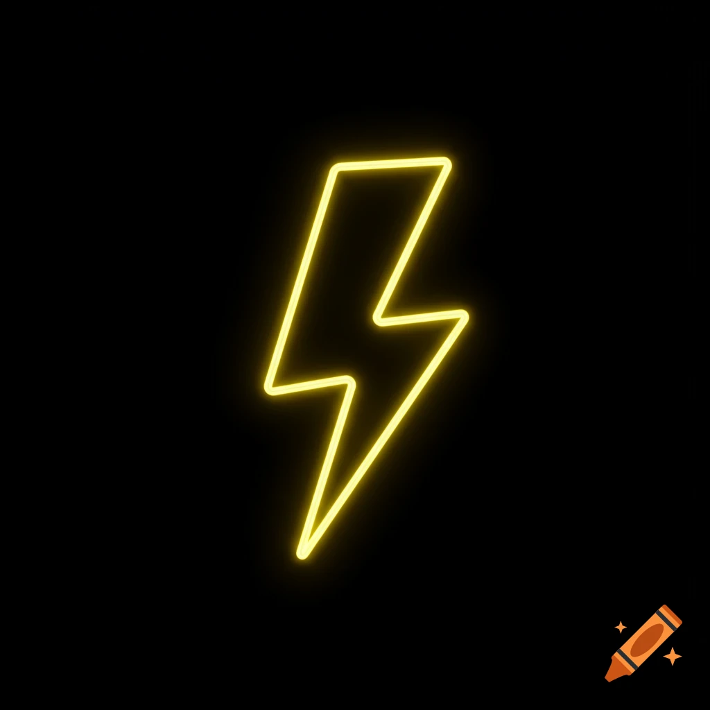 Yellow neon lightning bolt outline on black background