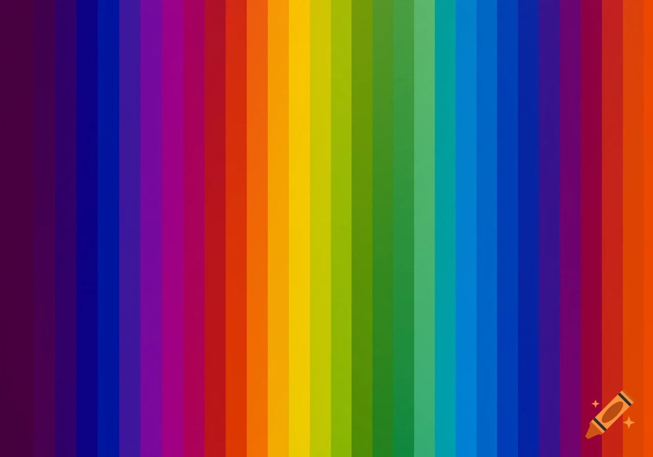 Vertical color gradient stripes transitioning from purple to blue, green, yellow, and orange.