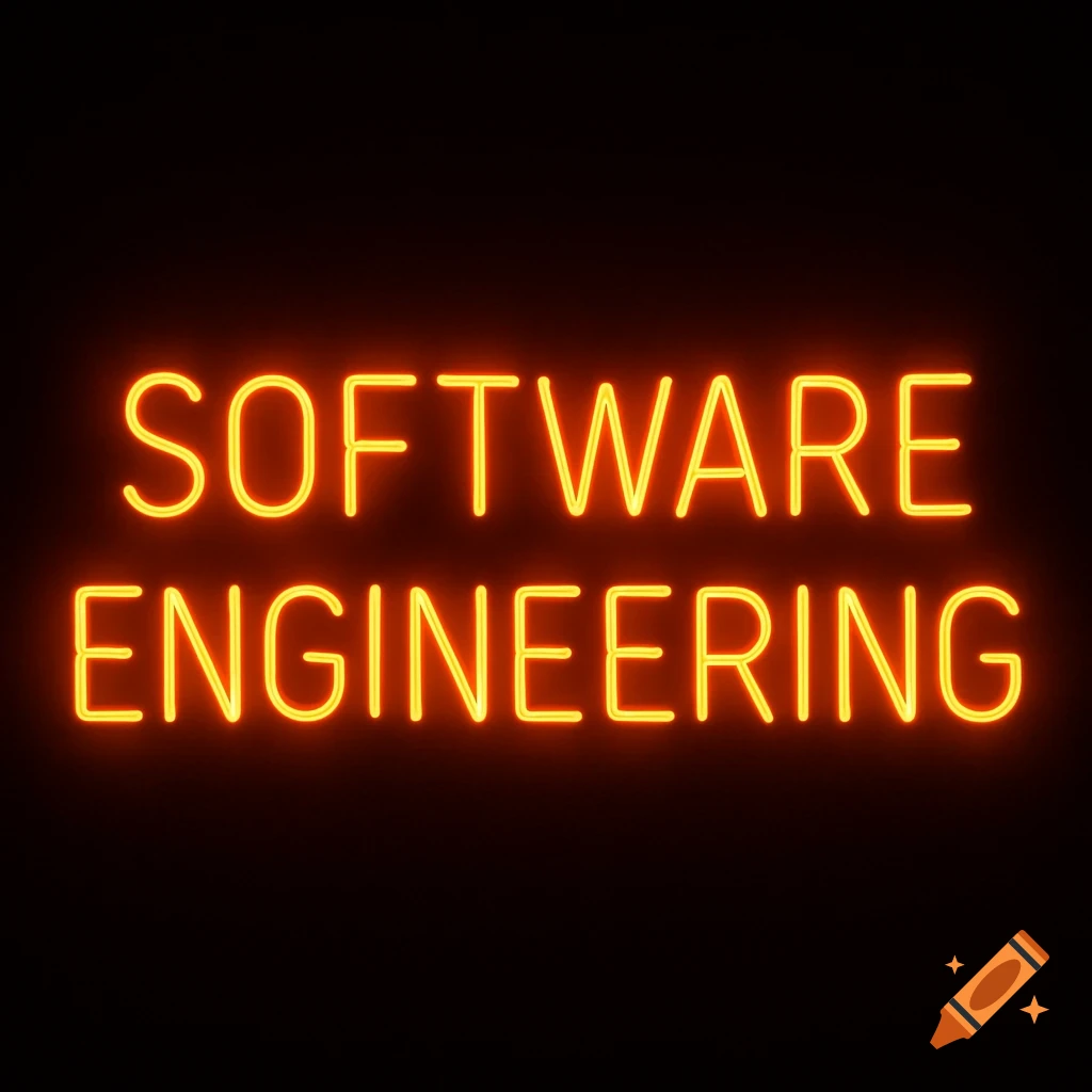 Orange neon sign saying 'Software Engineering' on a black background