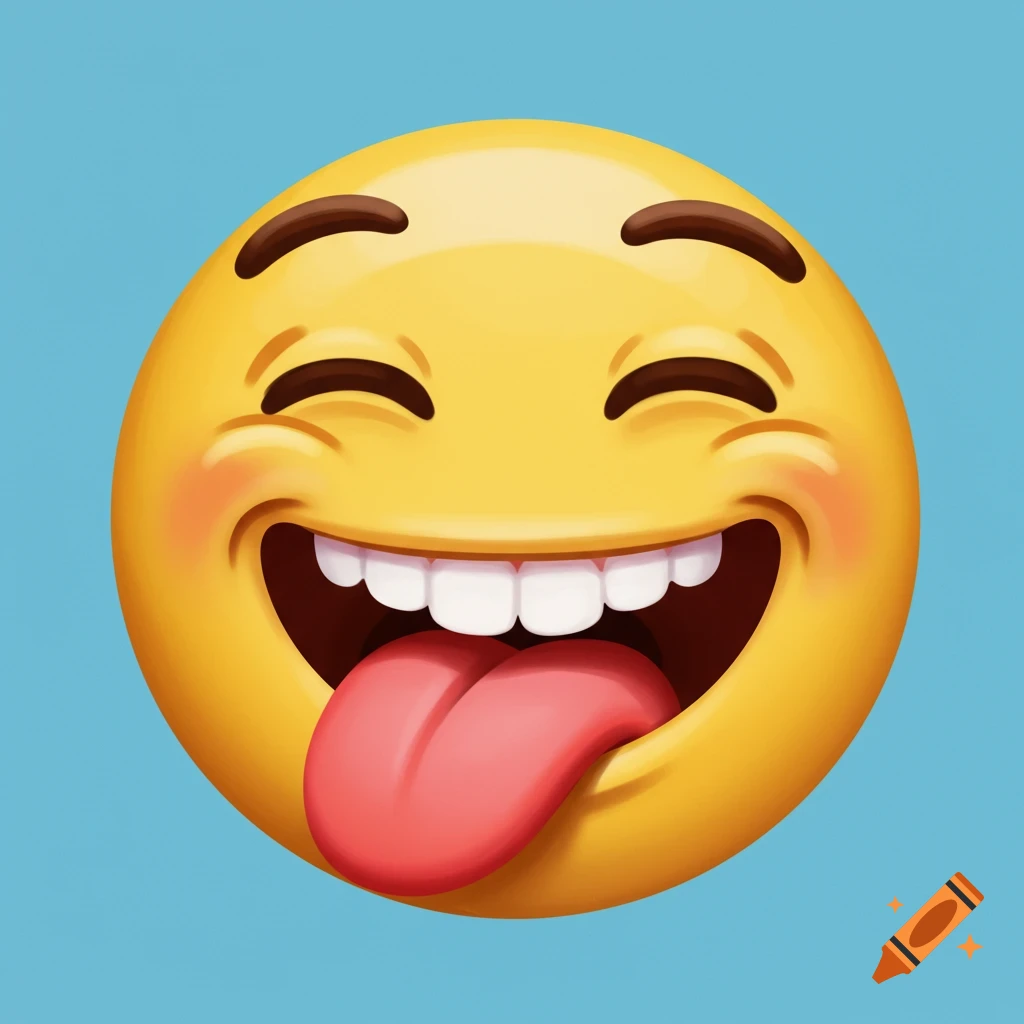 A laughing yellow emoji face with its tongue sticking out.