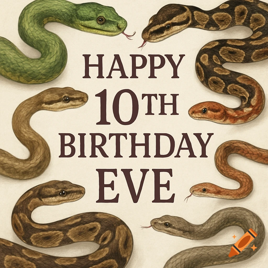 Birthday card illustration with snakes and text