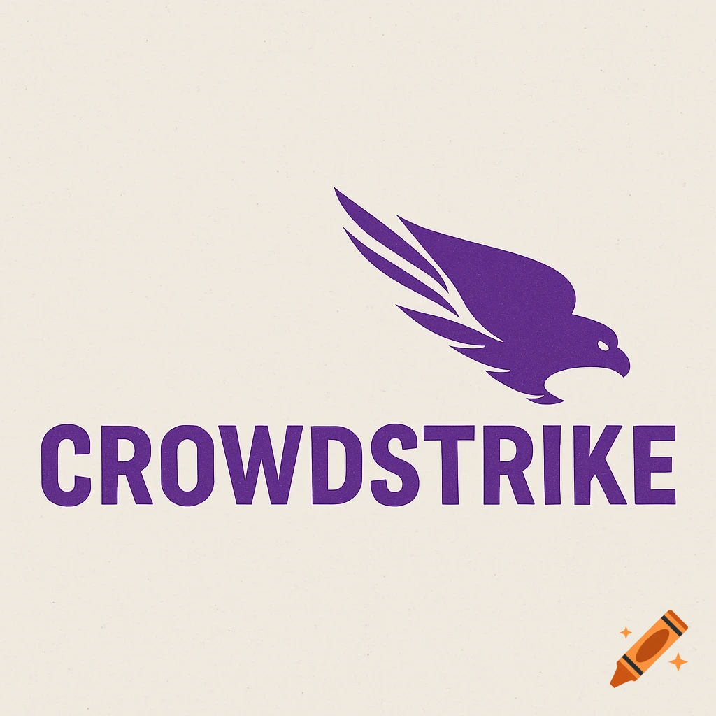 Purple bird logo above the text CROWDSTRIKE on a textured background.
