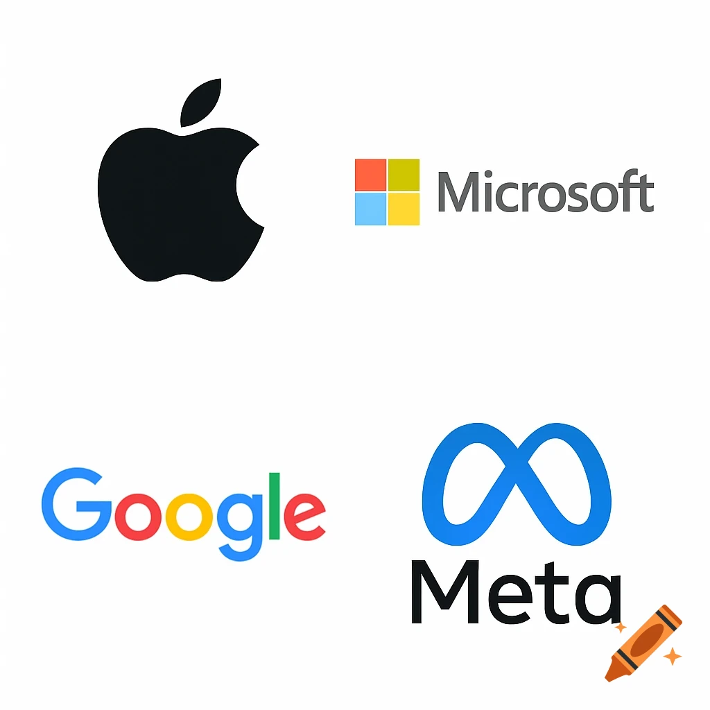 Logos for Apple, Microsoft, Google, and Meta