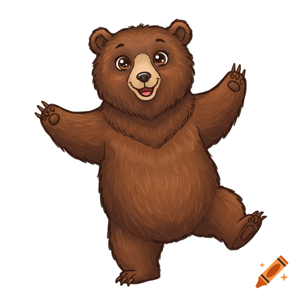 Cute cartoon bear dancing on a white background