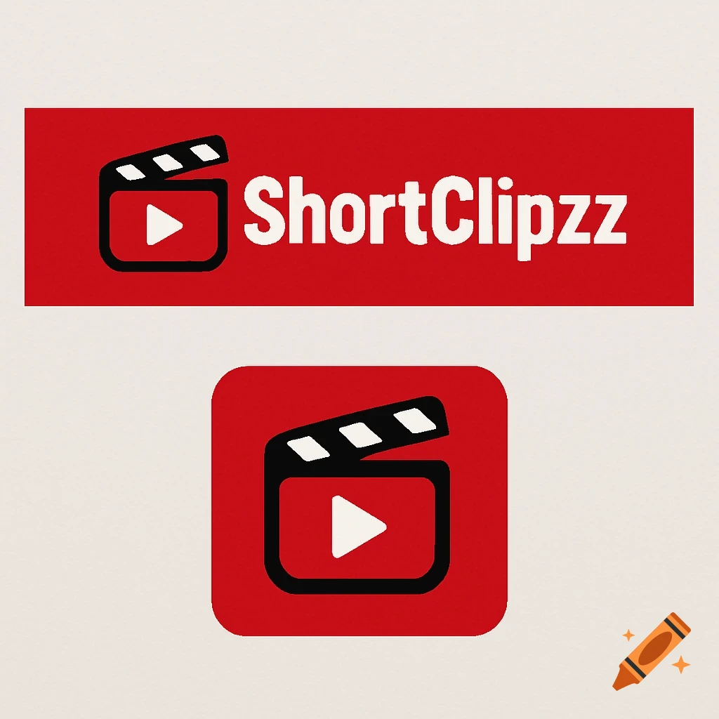 Red YouTube banner with ShortClipzz text and icon, and a square logo.