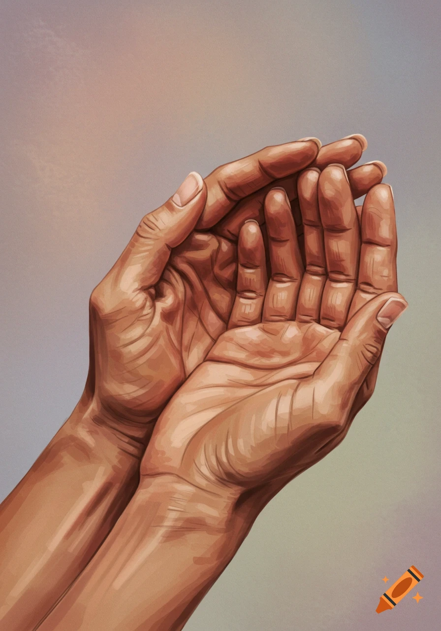 Two cupped hands in a digital painting style.