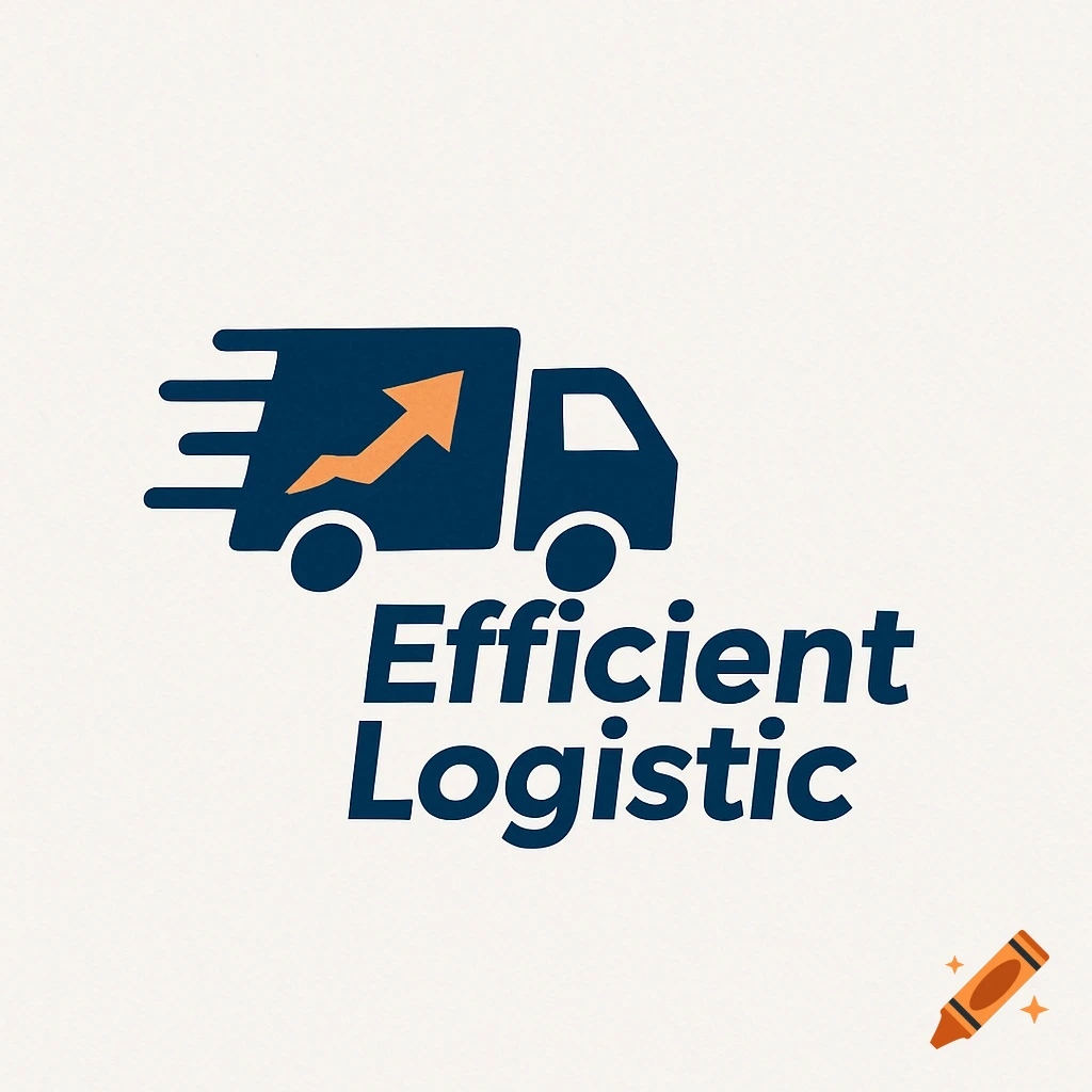 Logo for Efficient Logistic featuring a dark blue truck with an orange arrow
