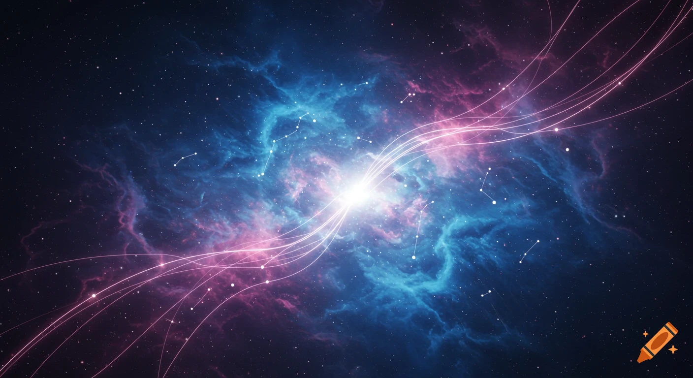 Colorful space nebula with light trails and stars