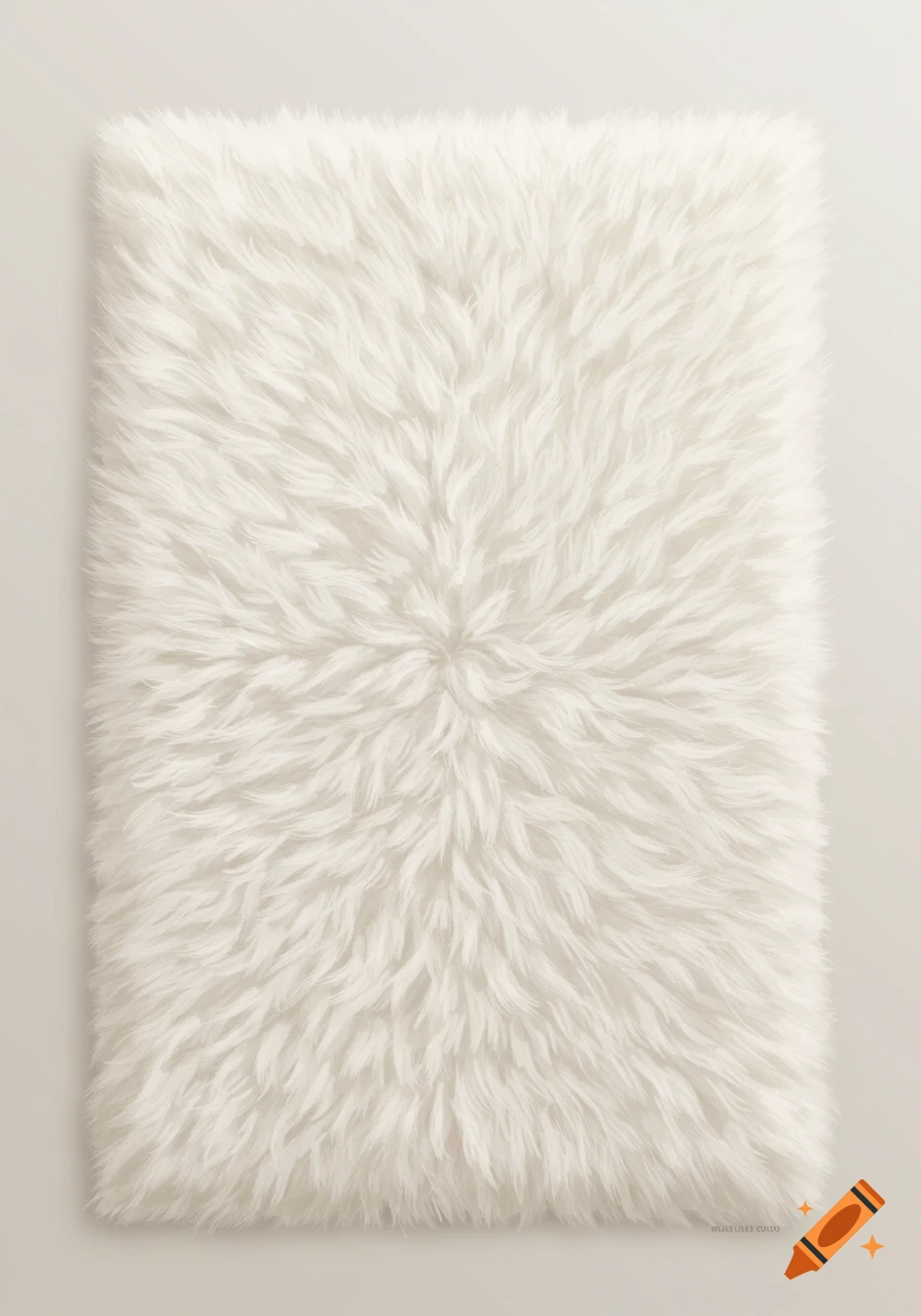 A rectangular white plush fur rug